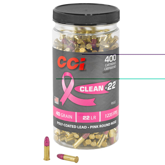 CCI Ammunition, CCI 22LR, 40Grain, Pink Soft Point, Clean-22, (3,200 RD CASE)