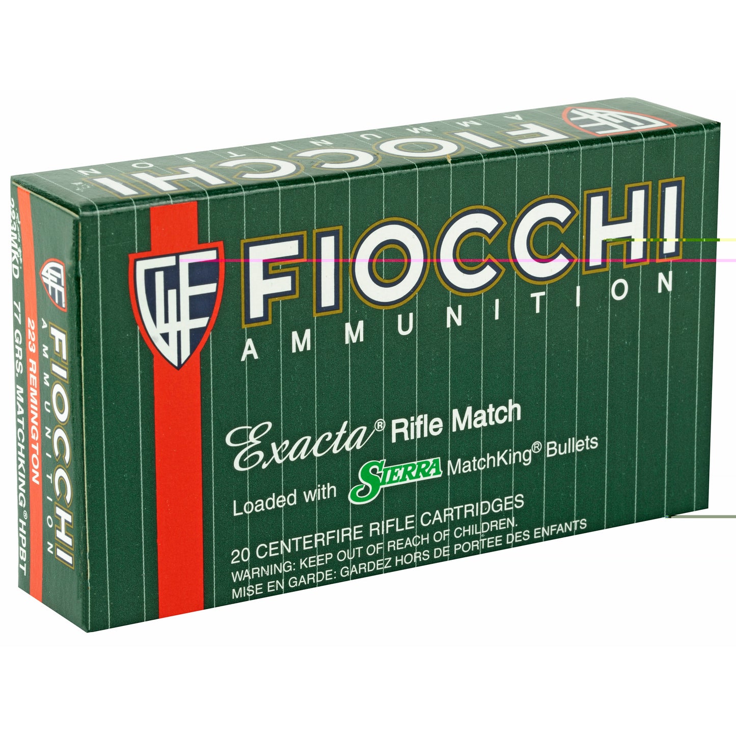 Fiocchi Ammunition, Rifle, .223 Remington, 77 Grain, Hollow Point Boat Tail Match King  (20 Round Box)