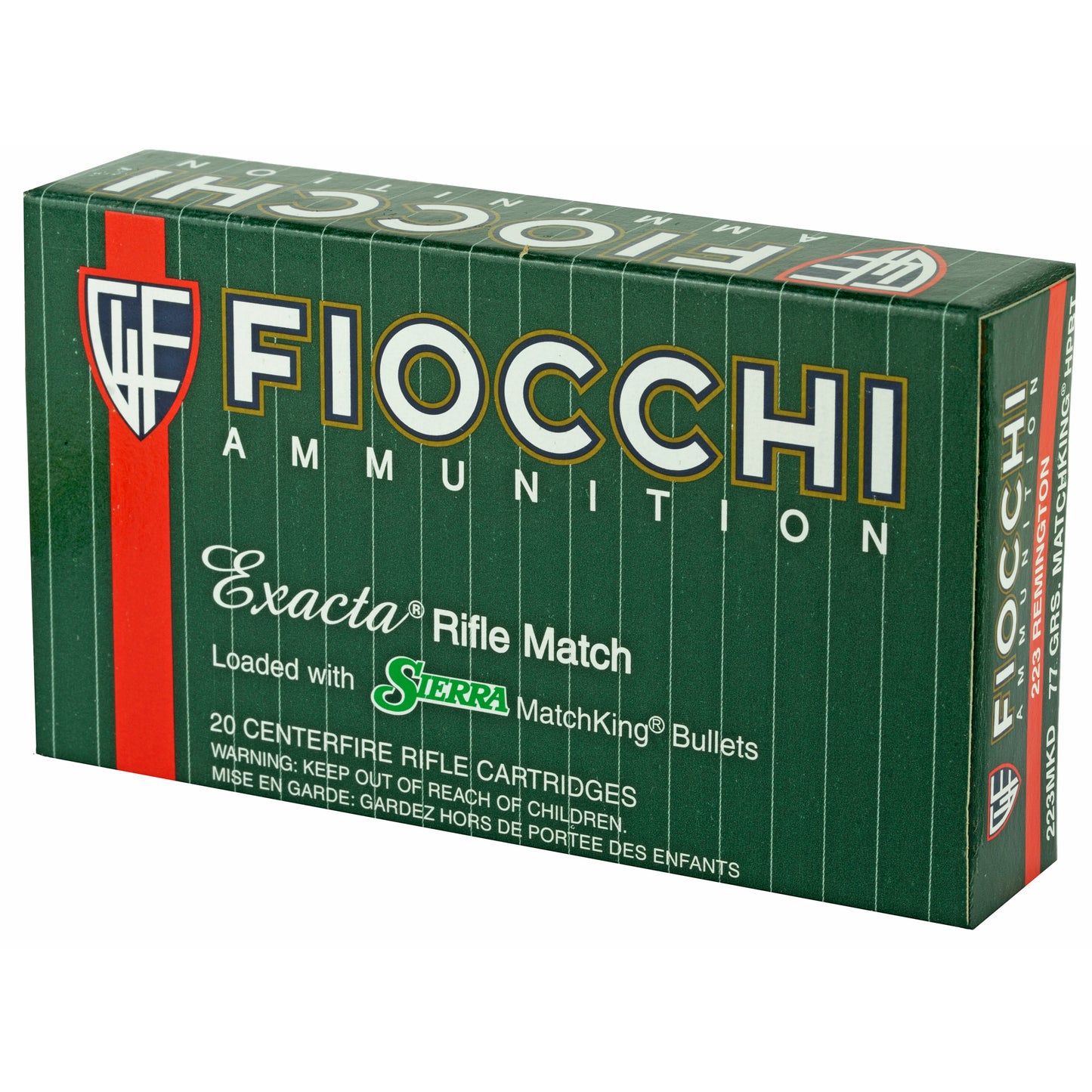 Fiocchi Ammunition, Rifle, .223 Remington, 77 Grain, Hollow Point Boat Tail Match King  (20 Round Box)