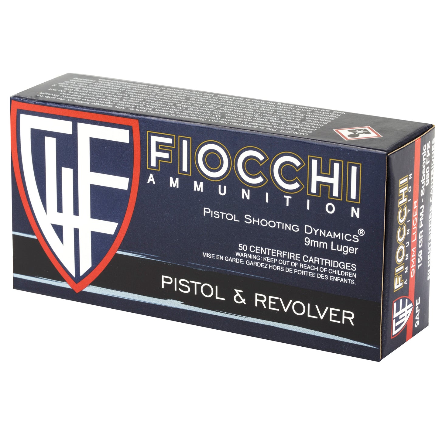 Fiocchi Ammunition,9mm Luger, 158 Grain, Subsonic | Full Metal Jacket, FMJ | 50 Round Box 