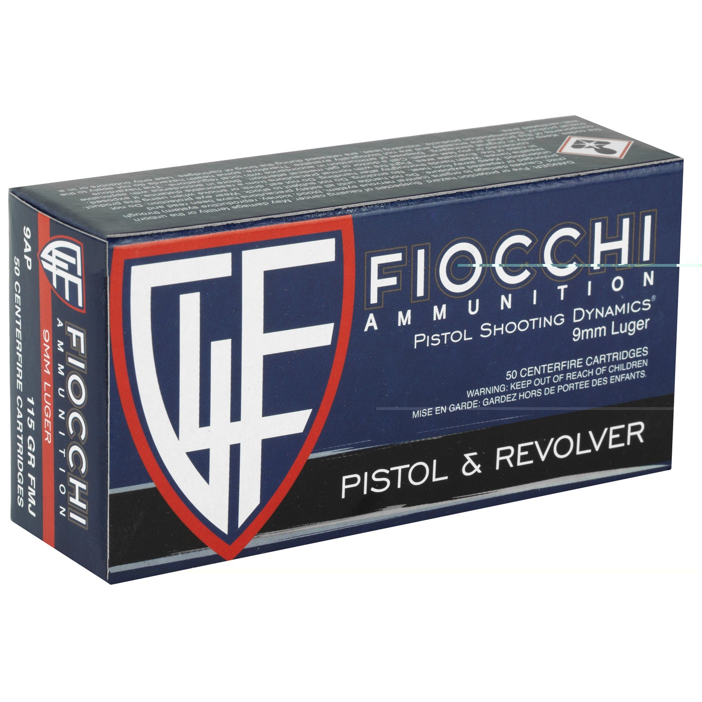 Fiocchi, 9mm Luger, 115 Grain | Full Metal Jacket, FMJ | 50 Round Box 