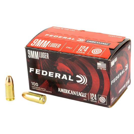 Federal, American Eagle, 9MM, 124 Grain, Full Metal Jacket  (500 Round Case)