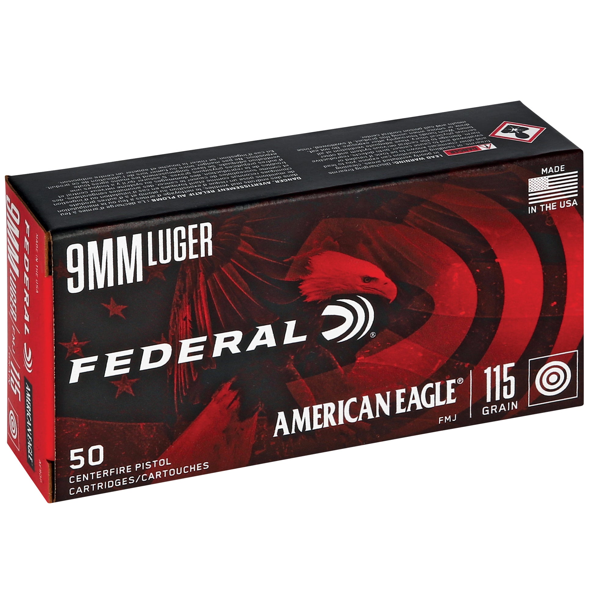 Federal, American Eagle, 9mm Luger, 115 Grain | Full Metal Jacket, FMJ | 50 Round Box 