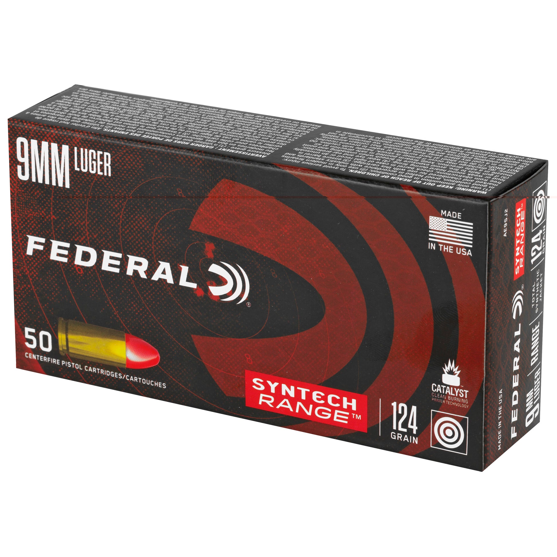 Federal, Syntech Range, 9mm Luger, 124 Grain | Total Synthetic Jacket, TSJ | 50 Round Box 