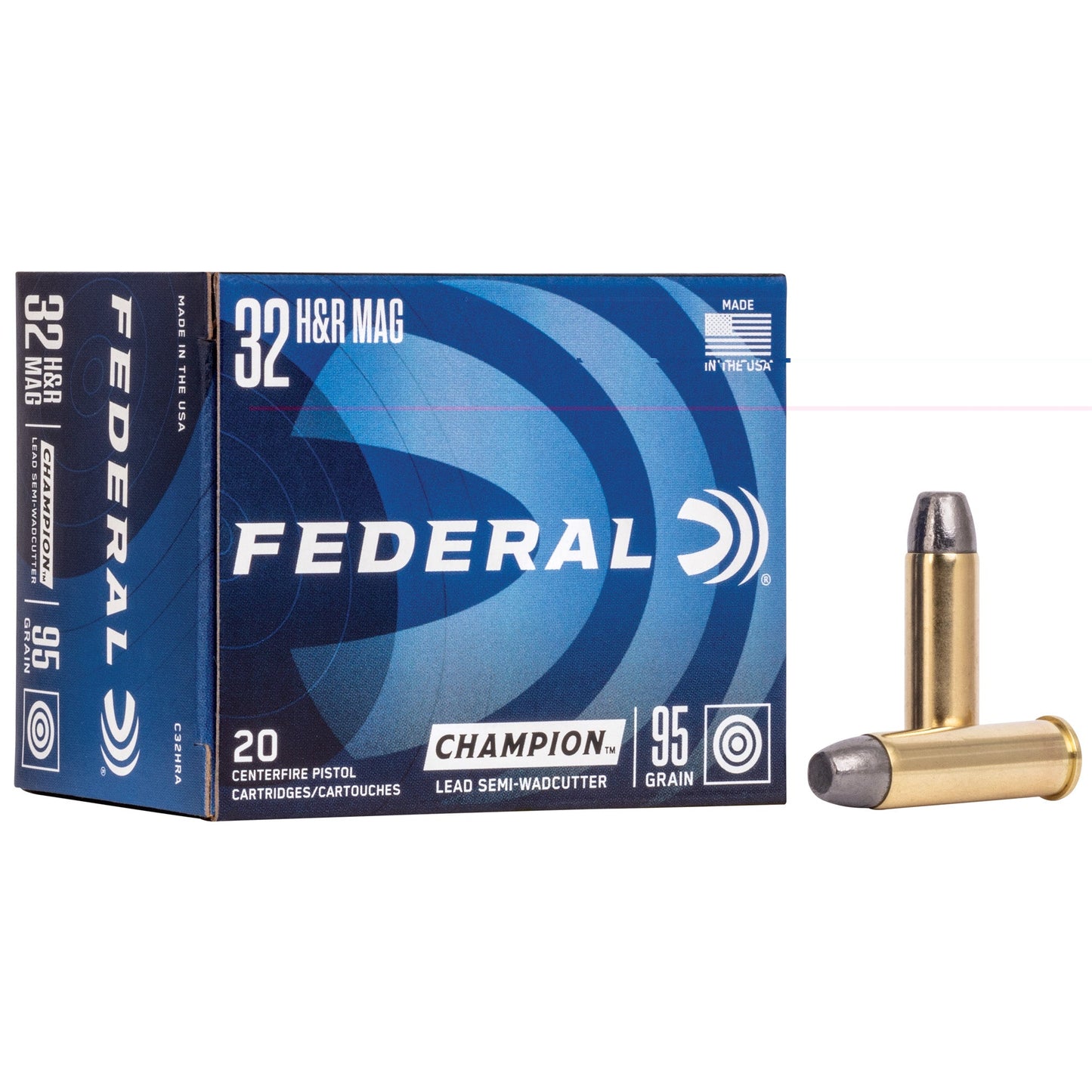 Federal, Champion, 32H&R, 95 Grain, Lead, Semi Wadcutter, (500 Round Case)