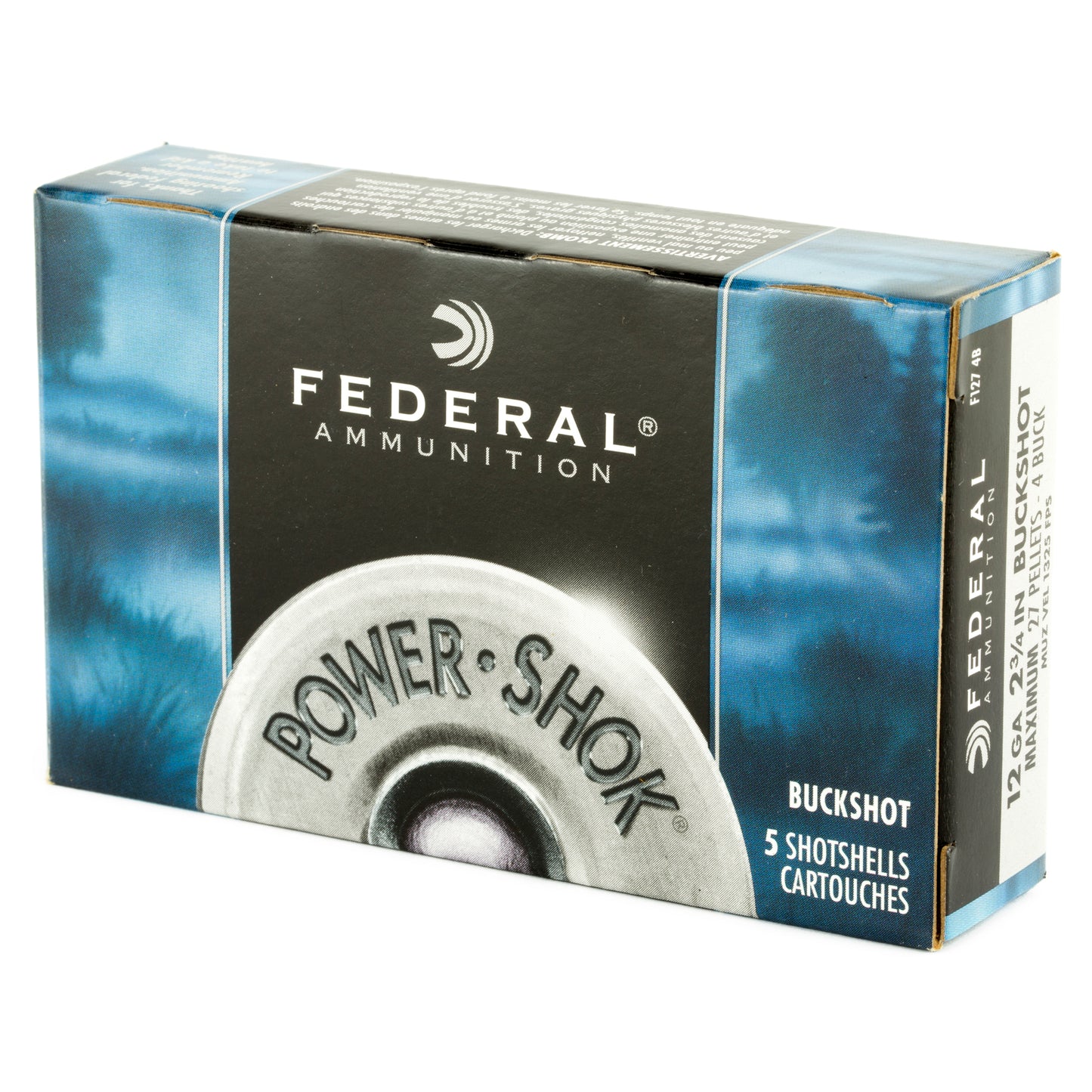 Federal, PowerShok, 12 Gauge, 2.75", 4 Buck, Max Dram, Buckshot, 27 Pellets  (5 Round Box)