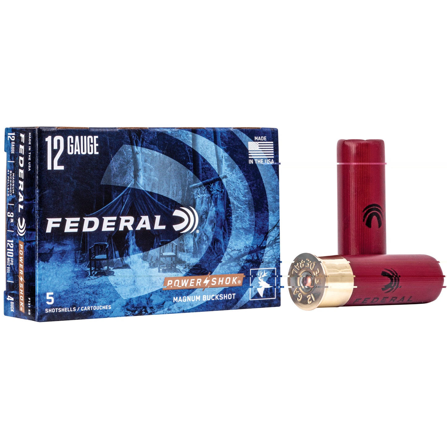 Federal, PowerShok, 12 Gauge, 3", 4 Buck, Mag Dram, Buckshot, 41 Pellets  (5 Round Box)