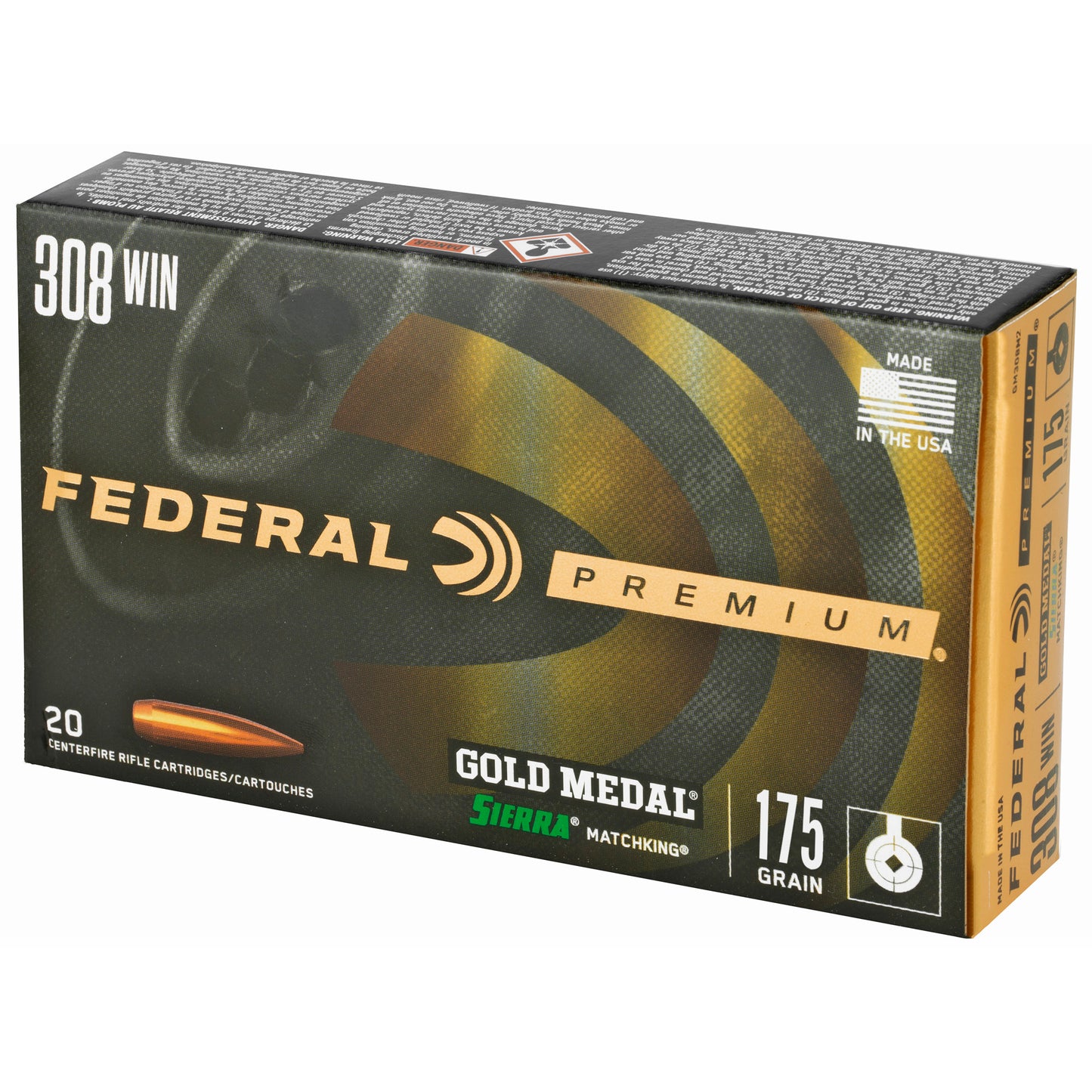 Federal, Gold Medal Match, 308 Winchester, 175 Grain, Boat Tail Hollow Point, 20 Round Box