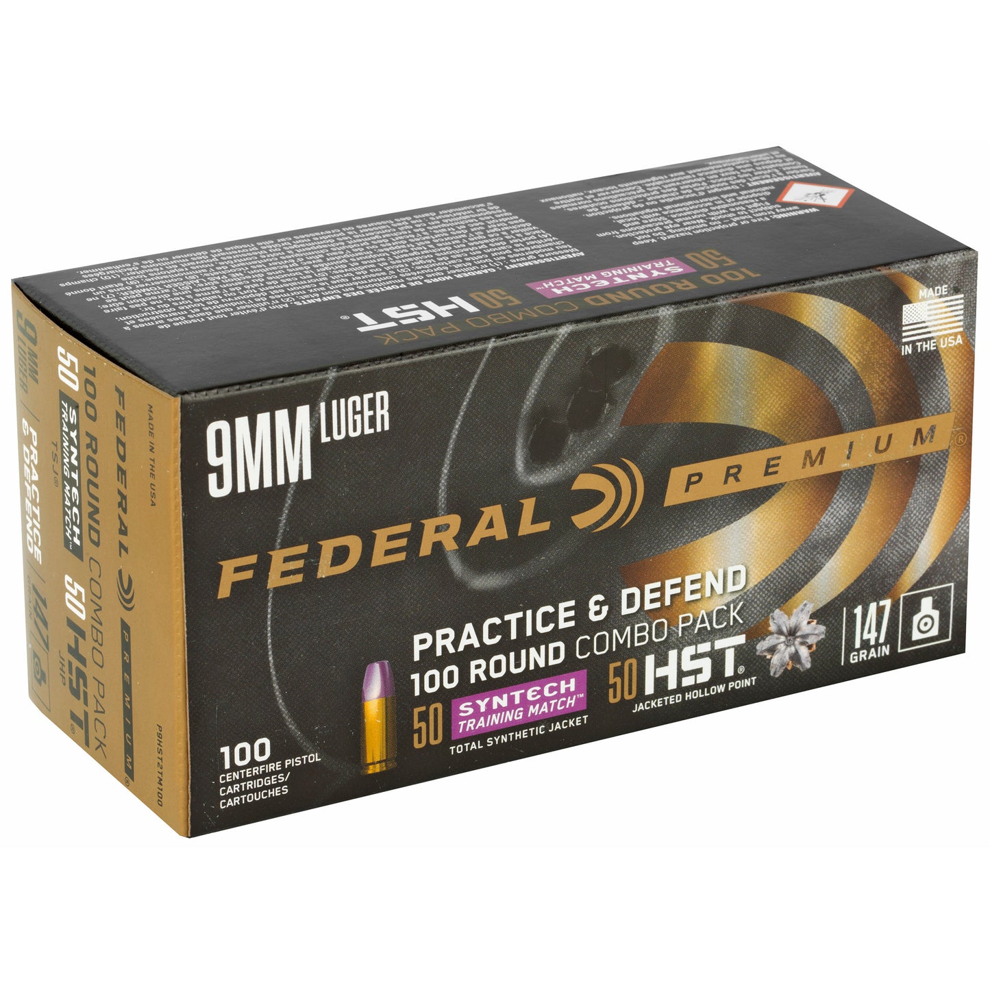 Federal, Premium, Practice & Defend, HST, Syntech, 9MM, 147 Grain | JHP/TSJ |  (100 Round Box)