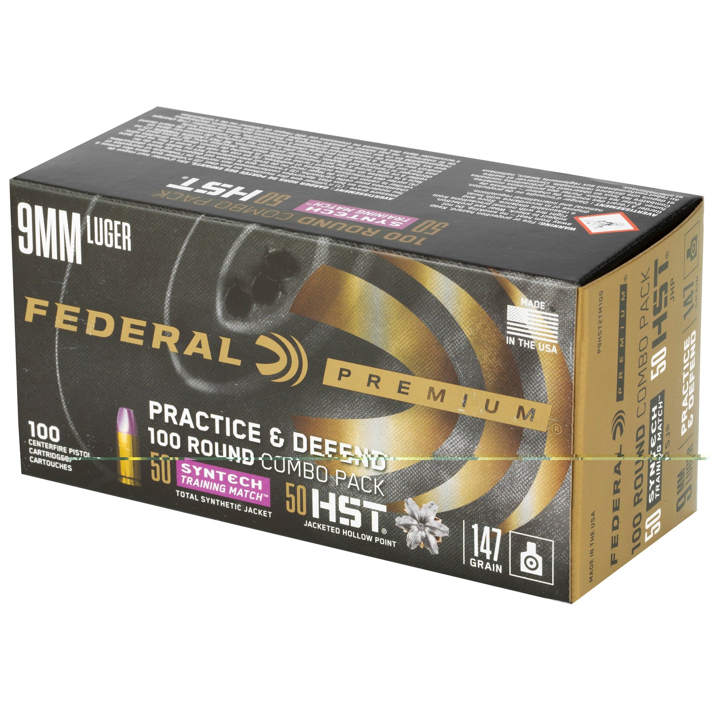 Federal, Premium, Practice & Defend, HST, Syntech, 9MM, 147 Grain | JHP/TSJ |  (100 Round Box)