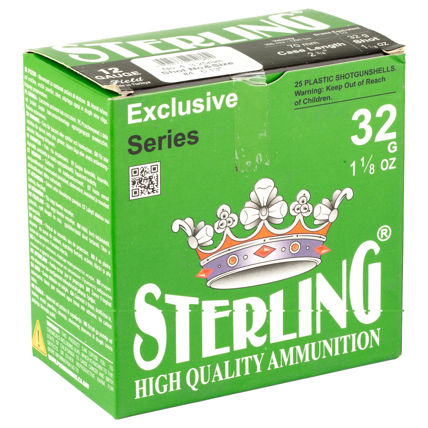 Sterling, Exclusive Series, 12 Gauge 2.75", #4, 1 1/8 oz, Shot Shell  (25 Round Box)