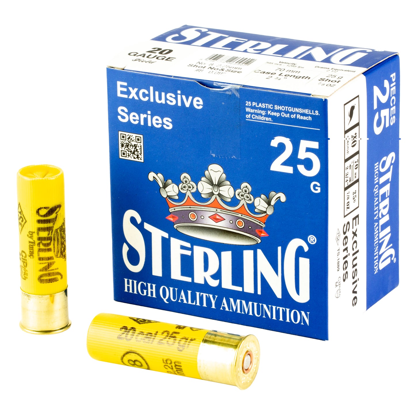 Sterling, Exclusive Series, 20 Gauge 2.75", #8, 7/8 oz., Shot Shell  (25 Round Box)