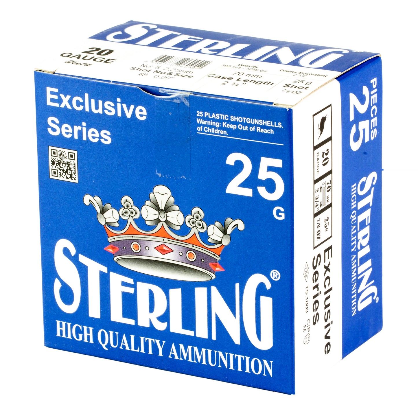 Sterling, Exclusive Series, 20 Gauge 2.75", #8, 7/8 oz., Shot Shell  (25 Round Box)