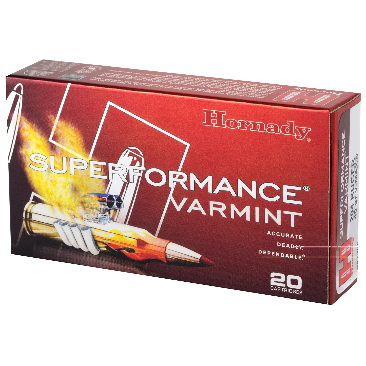 Hornady, Superformance Varmint, 204 Ruger, 40 Grain, V-Max, (20 Round Box)