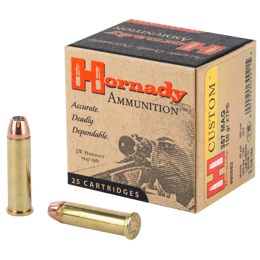 Hornady, Custom, .357 Magnum, 158grain, Jacketed Hollow Point, JHP/XTP, Extreme Terminal Protection, 25 Rounds per Box