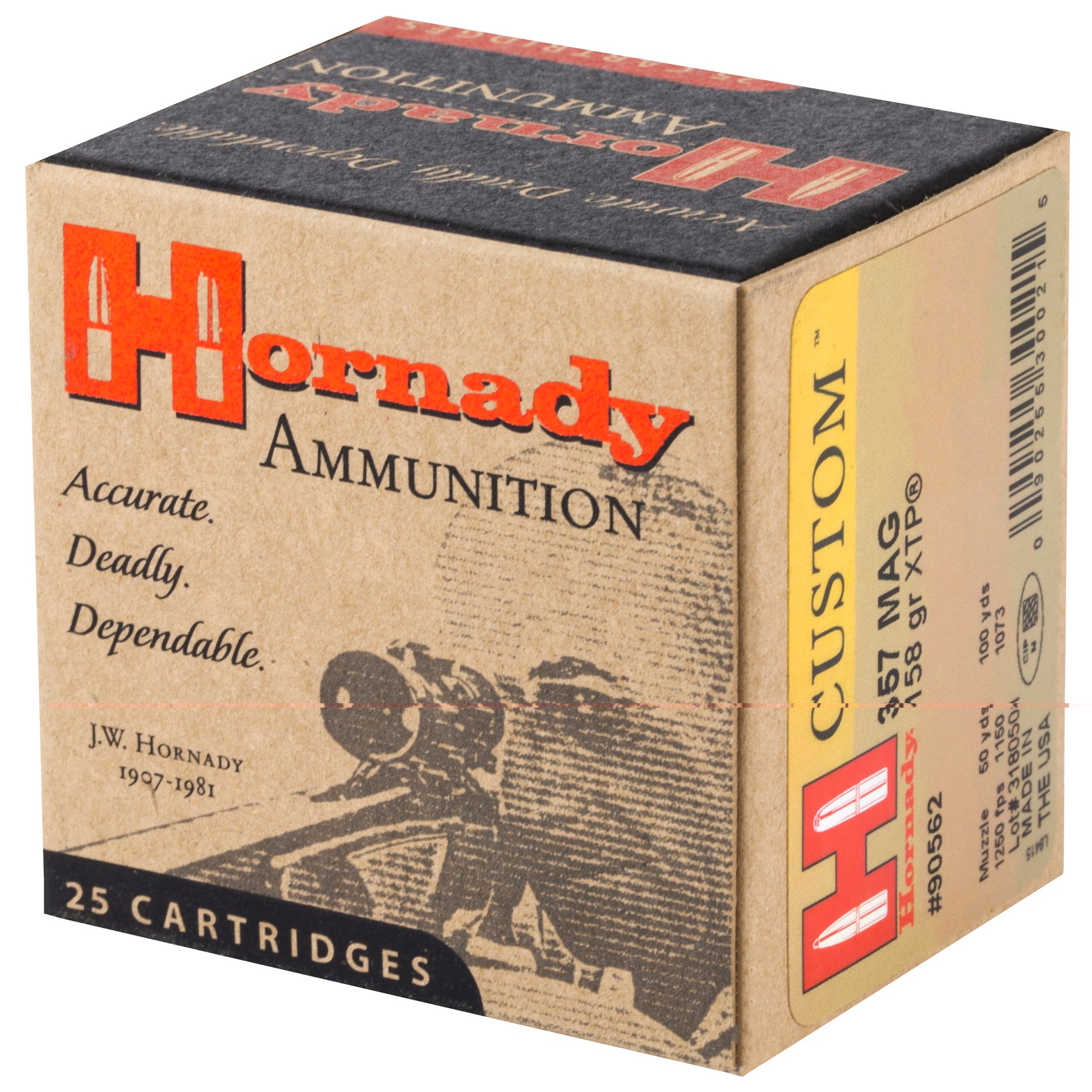 Hornady 357 Magnum, 158grain, Jacketed Hollow Point, JHP/XTP, Extreme Terminal Protection, 25 Rounds per Box