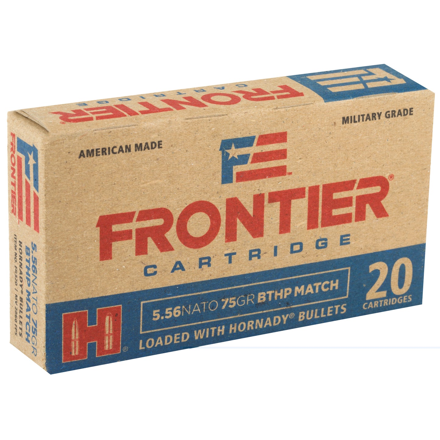 Frontier Cartridge, Lake City, 556 NATO, 75 Grain, Boat Tail Hollow Point Match  (20 Round Box)