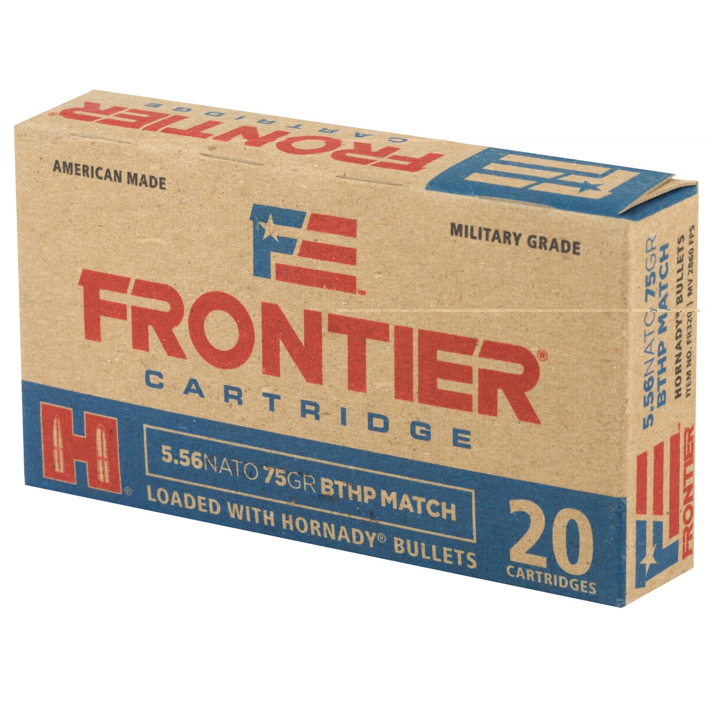 Frontier Cartridge, Lake City, 556 NATO, 75 Grain, Boat Tail Hollow Point Match  (20 Round Box)