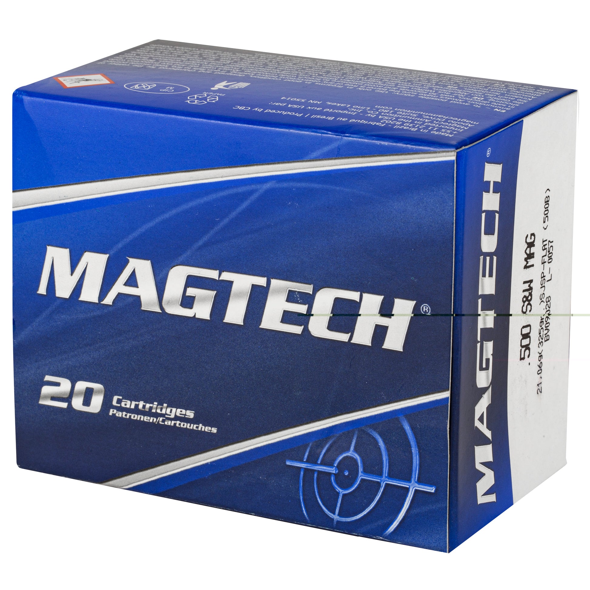 Magtech, .500 S&W, Magnum, Mag, 325 Grain, Semi-Jacketed Soft Point-Flat, SJSP-FLAT, 20 Rounds per Box 