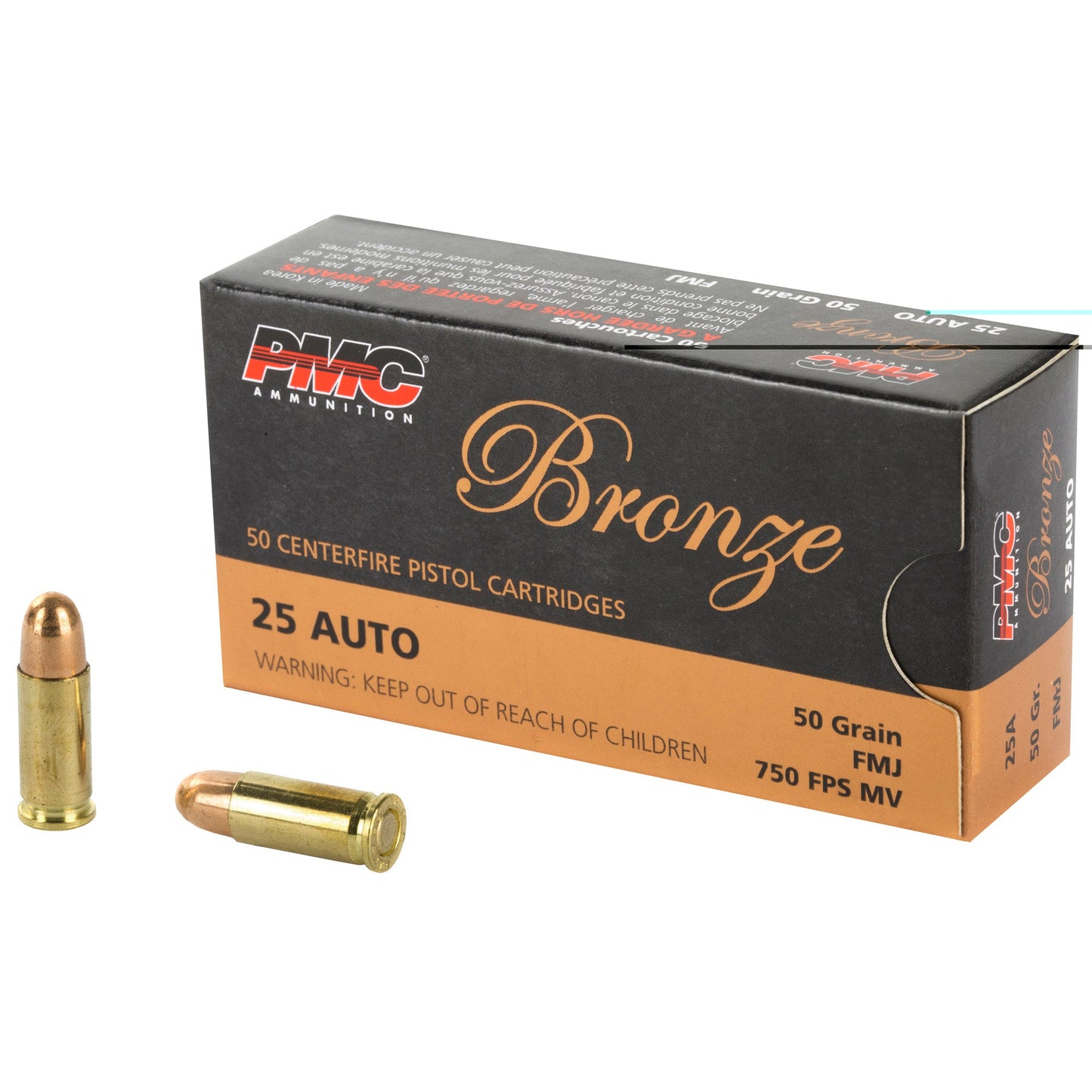 PMC Ammunition, Bronze, 25 ACP, 50 Grain, Full Metal Jacket, 1,000 Round Case