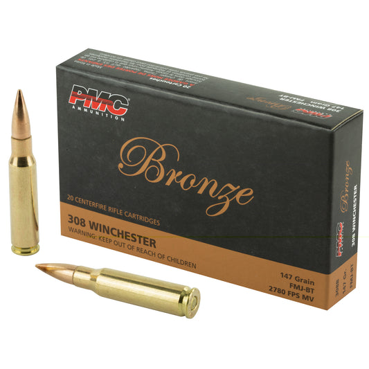 PMC Ammunition, Bronze, 308 Winchester, 147 Grain, Full Metal Jacket, 20 Round Box