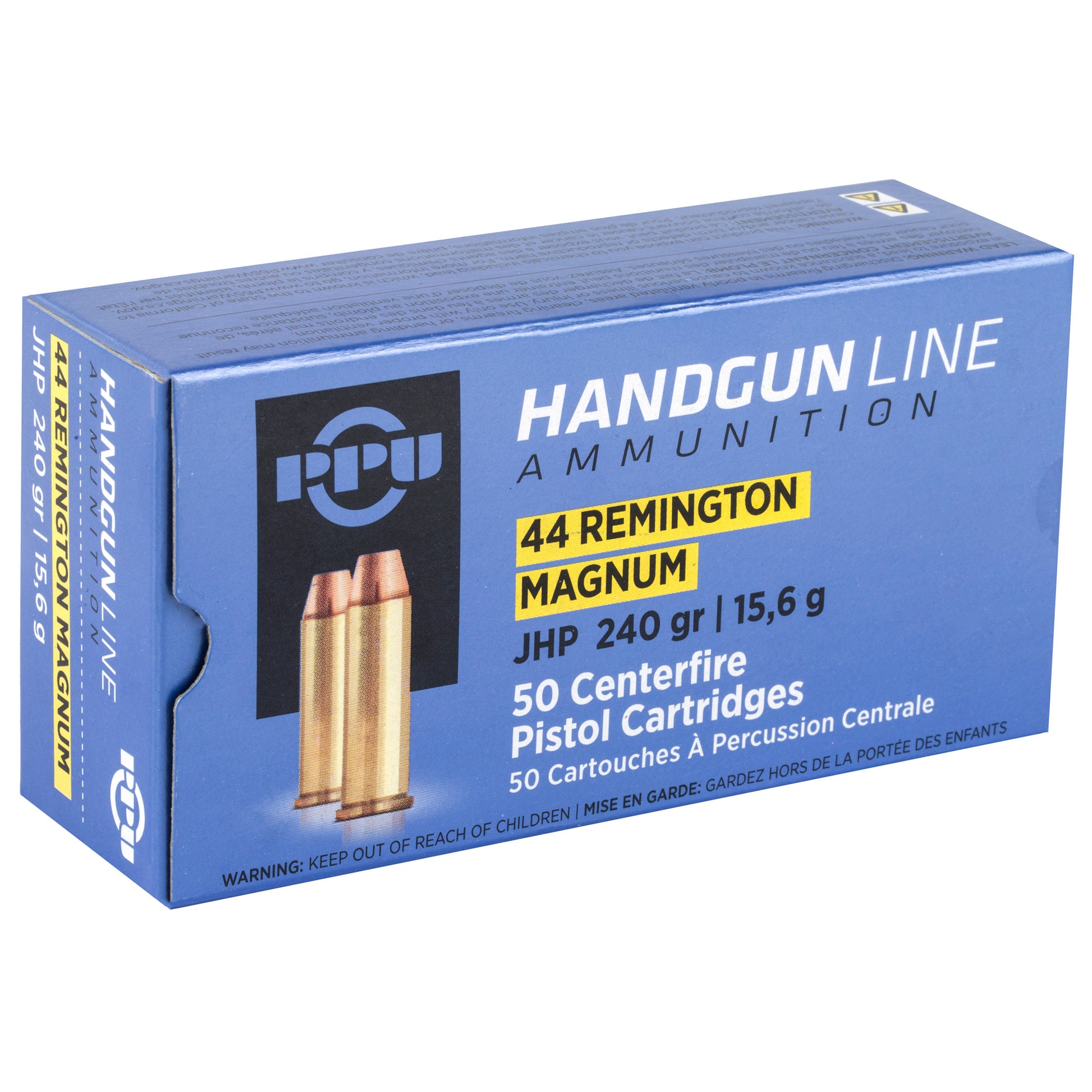 PPU Handgun Line Ammunition, 44 Remington Magnum, 240 Grain | Jacketed Hollow Point, JHP | 50 Rounds per Box 