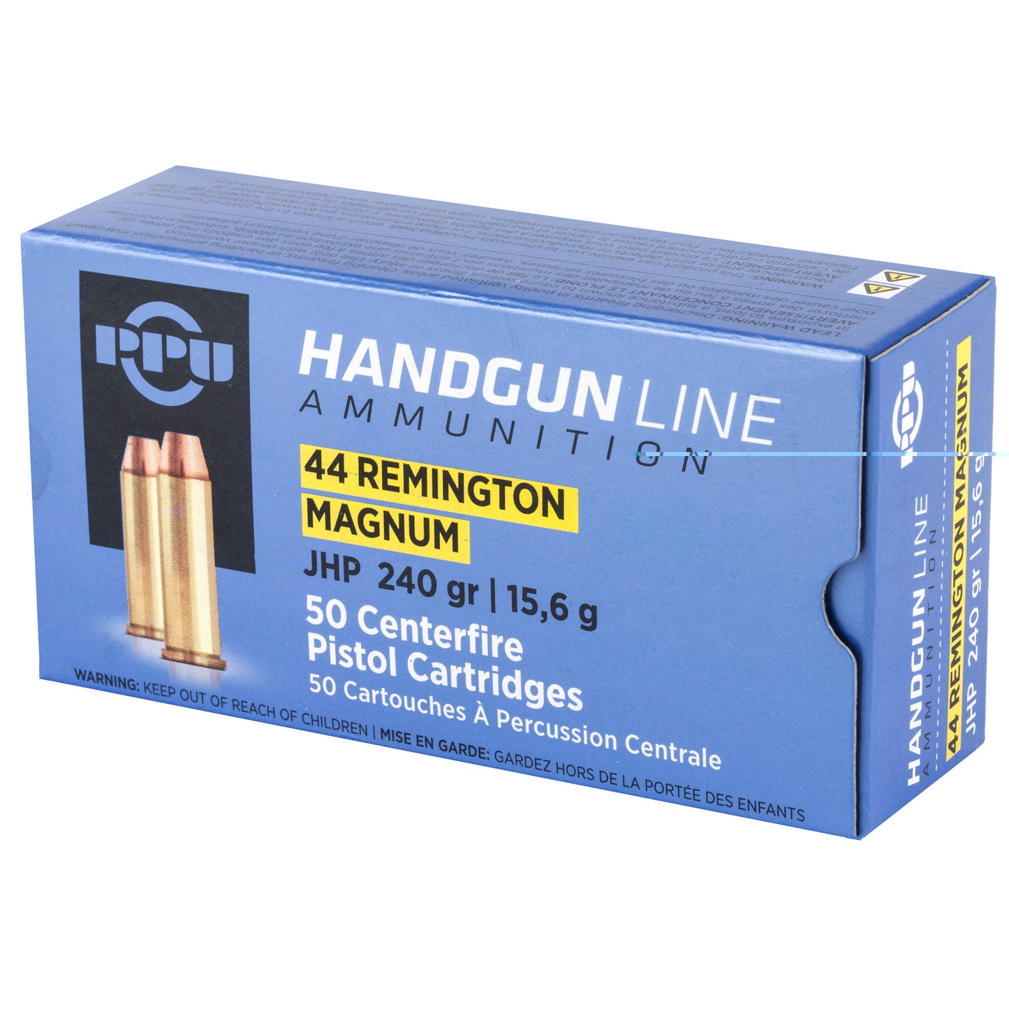 PPU Handgun Line Ammunition, 44 Remington Magnum, 240 Grain | Jacketed Hollow Point, JHP | 50 Rounds per Box 