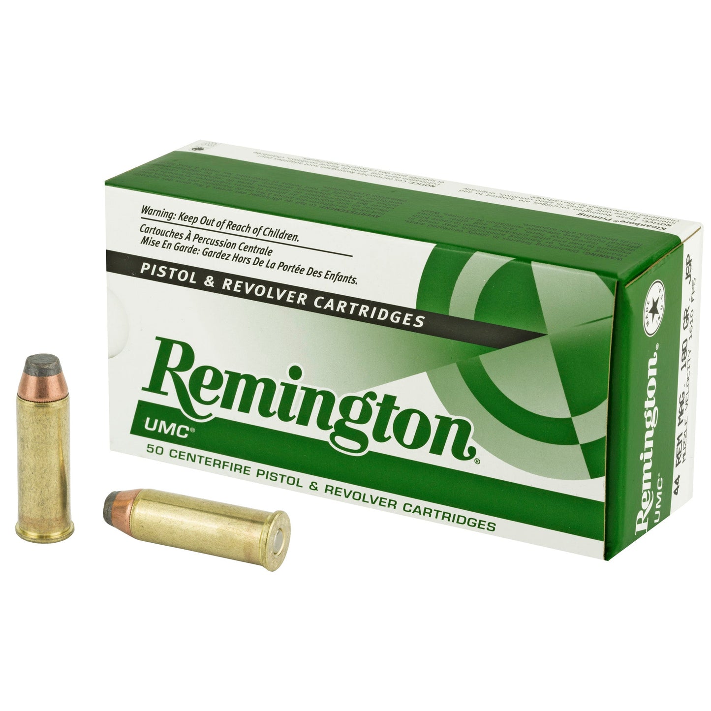 Remington, UMC, 44 Magnum, 180 Grain, Jacketed Soft Point  (500 Round Case)