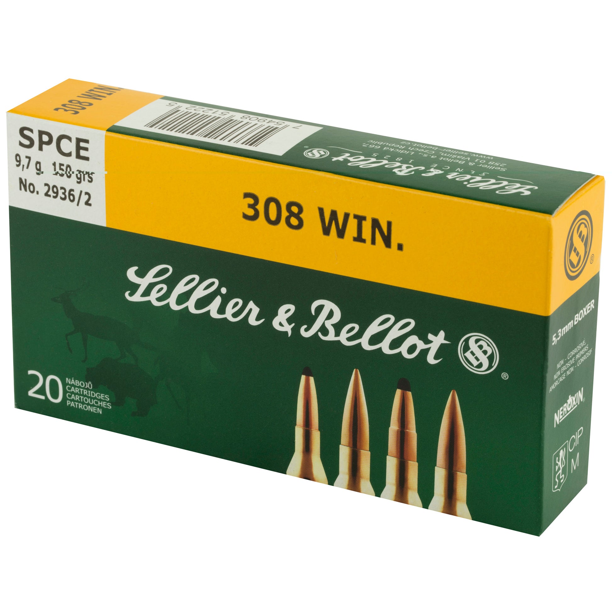 Sellier & Bellot, Rifle, 308 Win, 150 Grain, Soft Point Cutting Edge, 20 Round Box