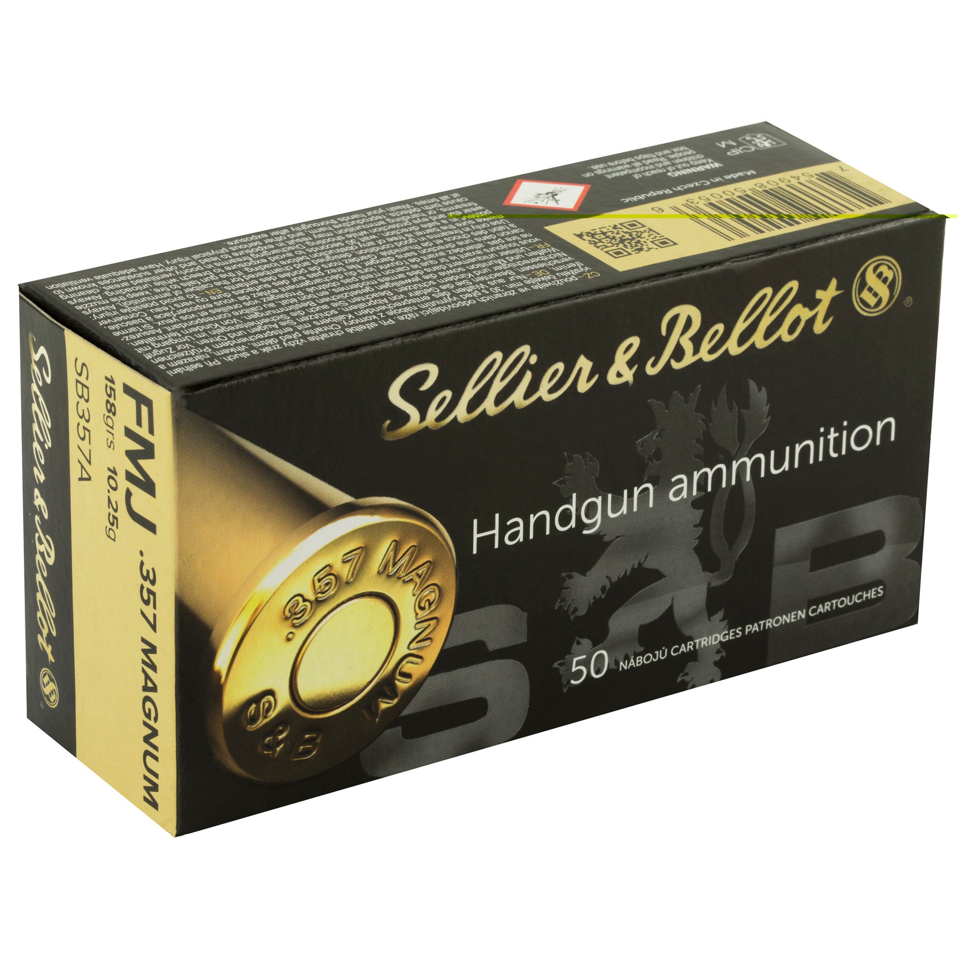 Sellier & Bellot Handgun Ammunition, .357 Magnum, 158grain | Full Metal Jacket, FMJ | 50 Rounds per Box