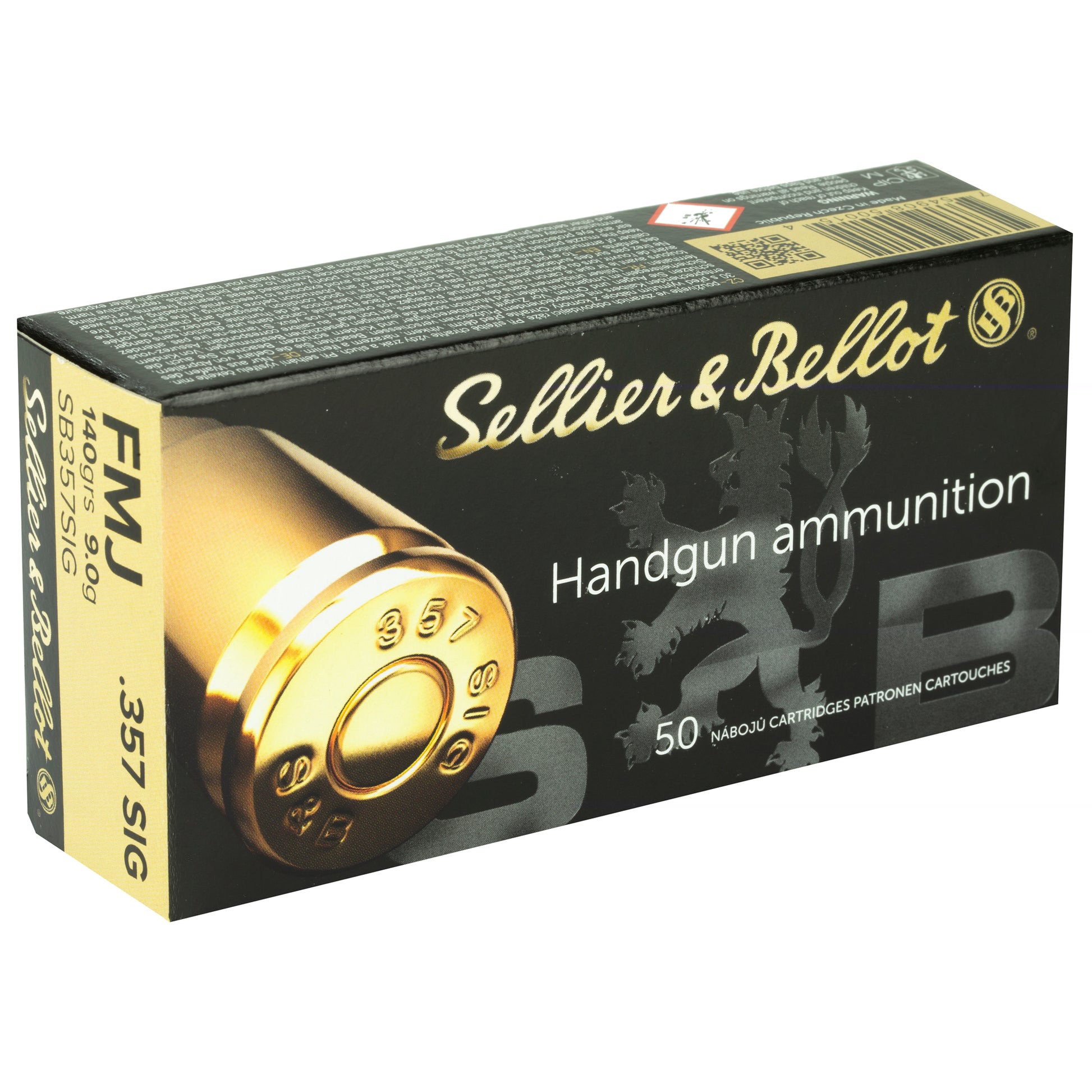 Sellier & Bellot Handgun Ammunition, .357 Sig, 140 Grain | Full Metal Jacket, FMJ | 50 Rounds per Box 