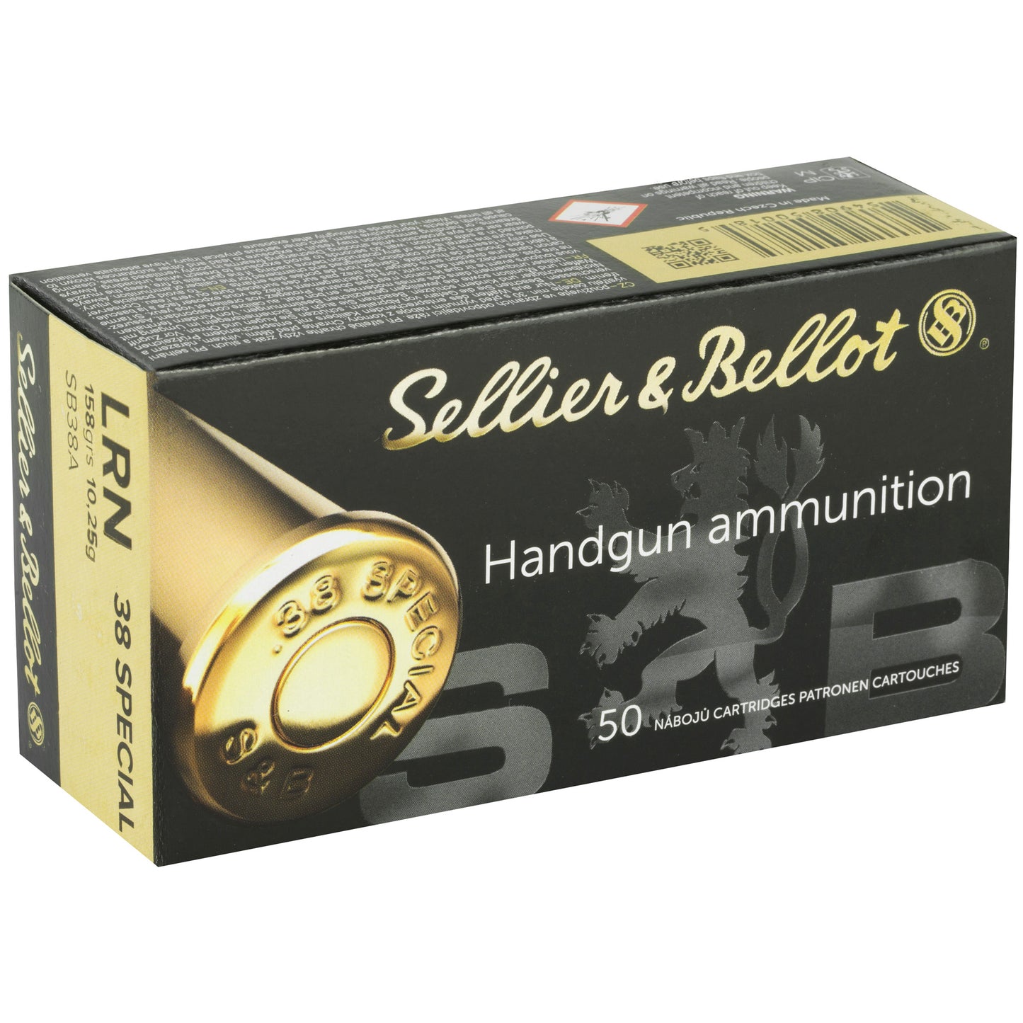 Sellier & Bellot Handgun Ammunition, .38 Special, SPL, 158 Grain | Lead Round Nose, LRN | 50 Rounds per Box