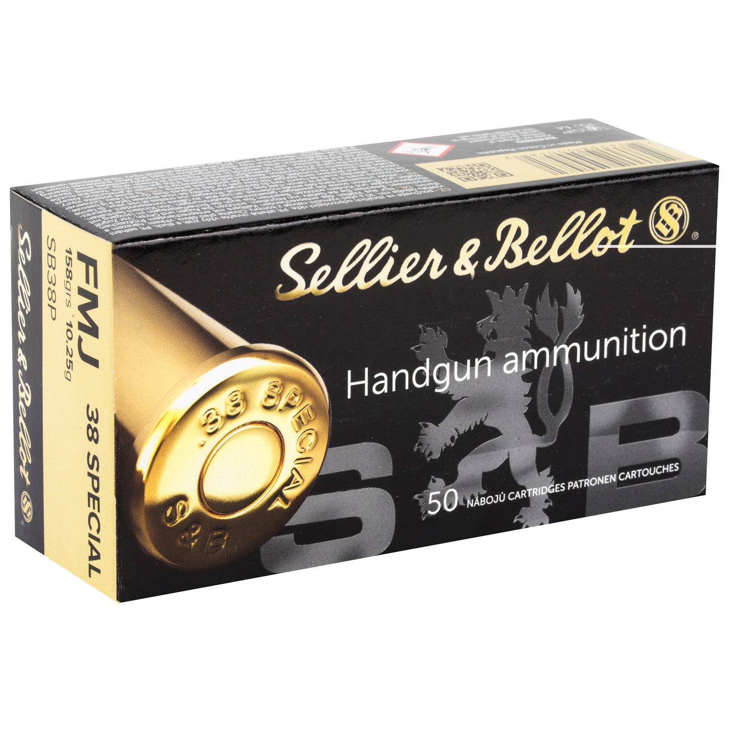 Sellier & Bellot Handgun Ammunition, 38 Special, SPL, 158 Grain | Full Metal Jacket, FMJ | 50 Rounds per Box 