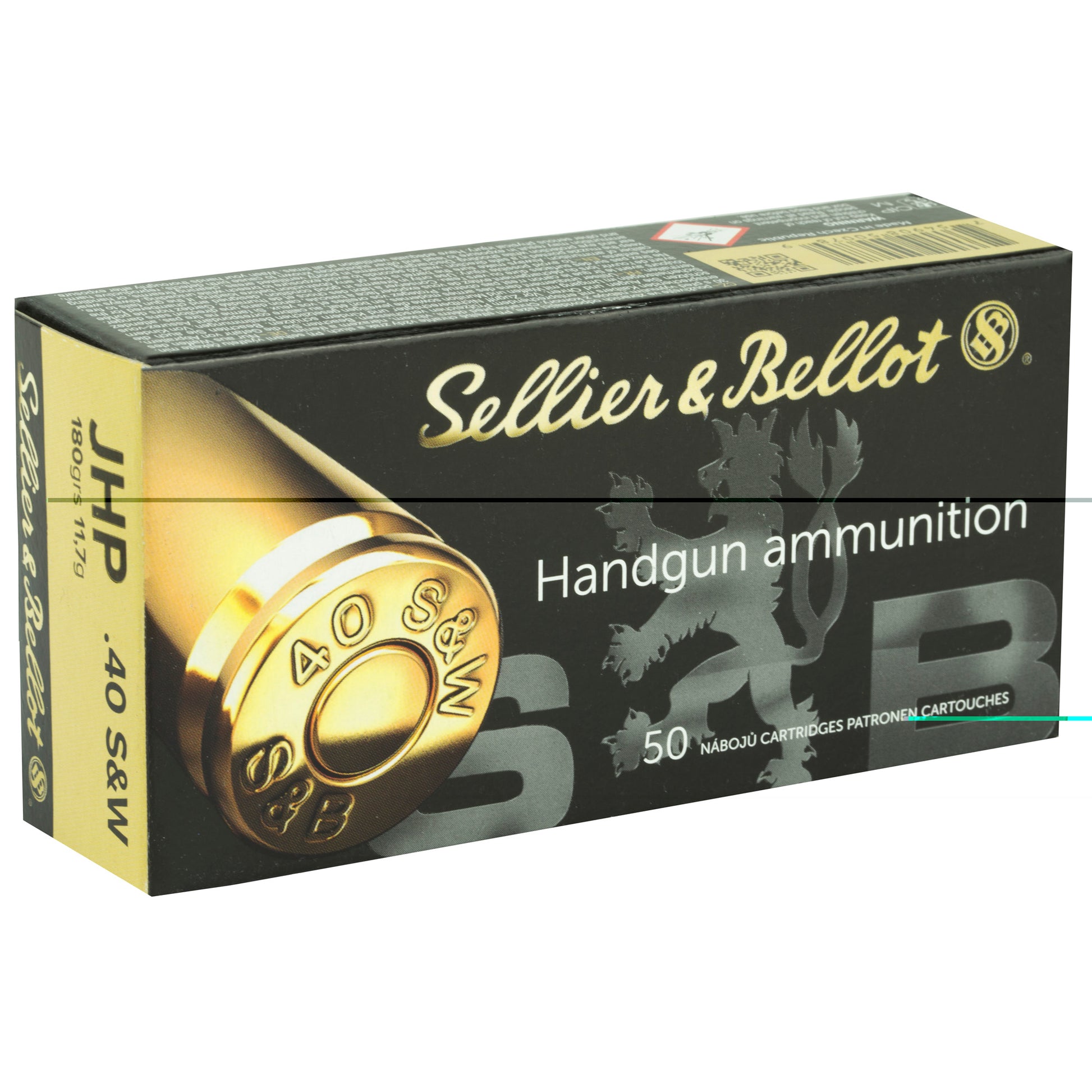 Sellier & Bellot Handgun Ammunition, .40 S&W, 180 Grain | Jacketed Hollow-Point, JHP | 50 Rounds per Box