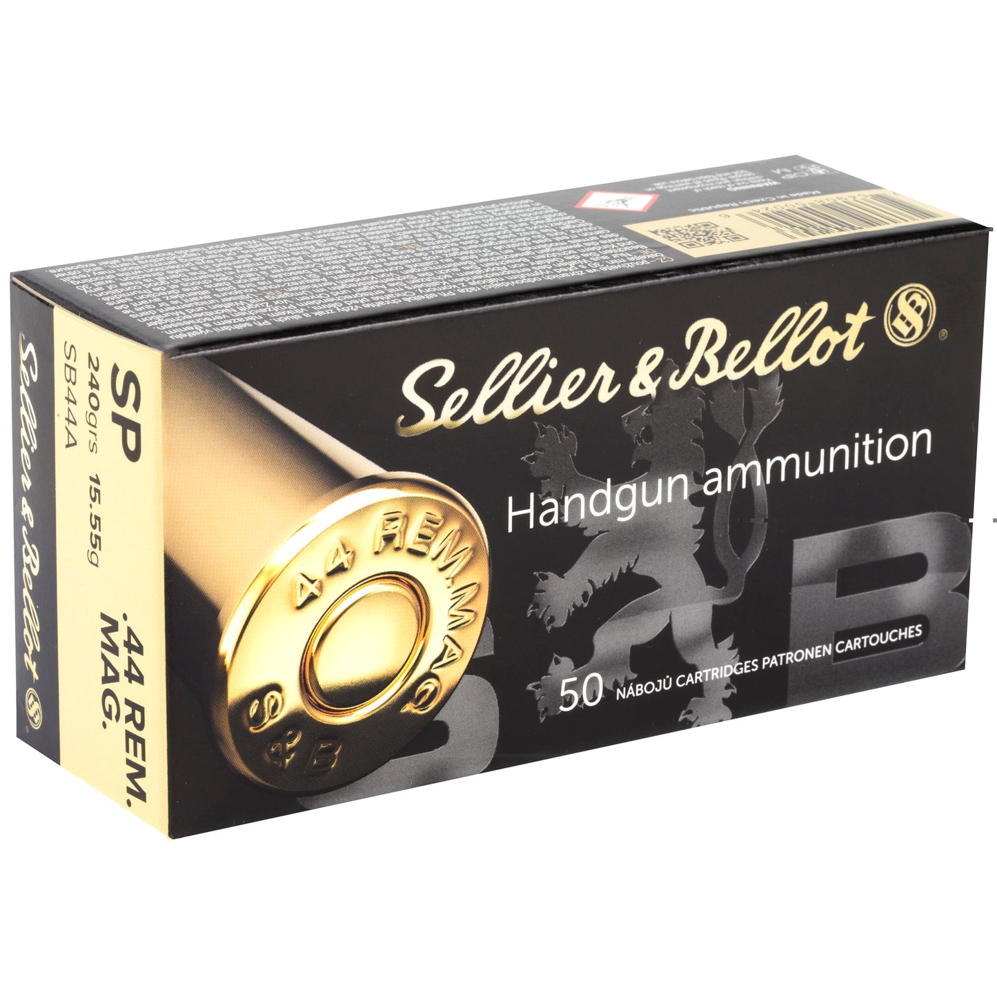 Sellier & Bellot Handgun Ammunition, .44 Remington Magnum, Soft Point, SP, 240grain, 50 Rounds per Box, 12 Boxes per Case