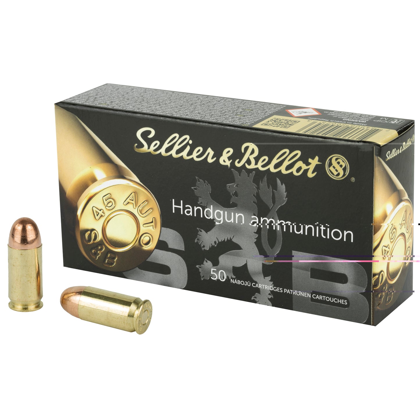 Sellier & Bellot, Handgun Ammunition, .45 Auto, Automatic Colt Pistol, ACP, 230 Grain | Full Metal Jacket, FMJ | 50 Rounds per Box 