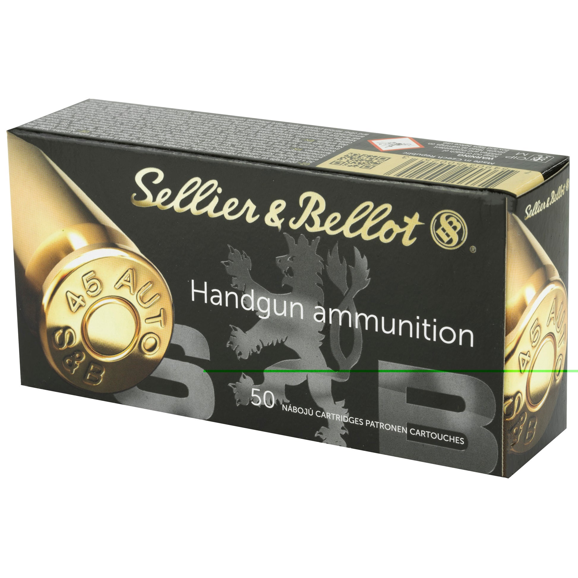 Sellier & Bellot, Handgun Ammunition, .45 Auto, Automatic Colt Pistol, ACP, 230 Grain | Full Metal Jacket, FMJ | 50 Rounds per Box 