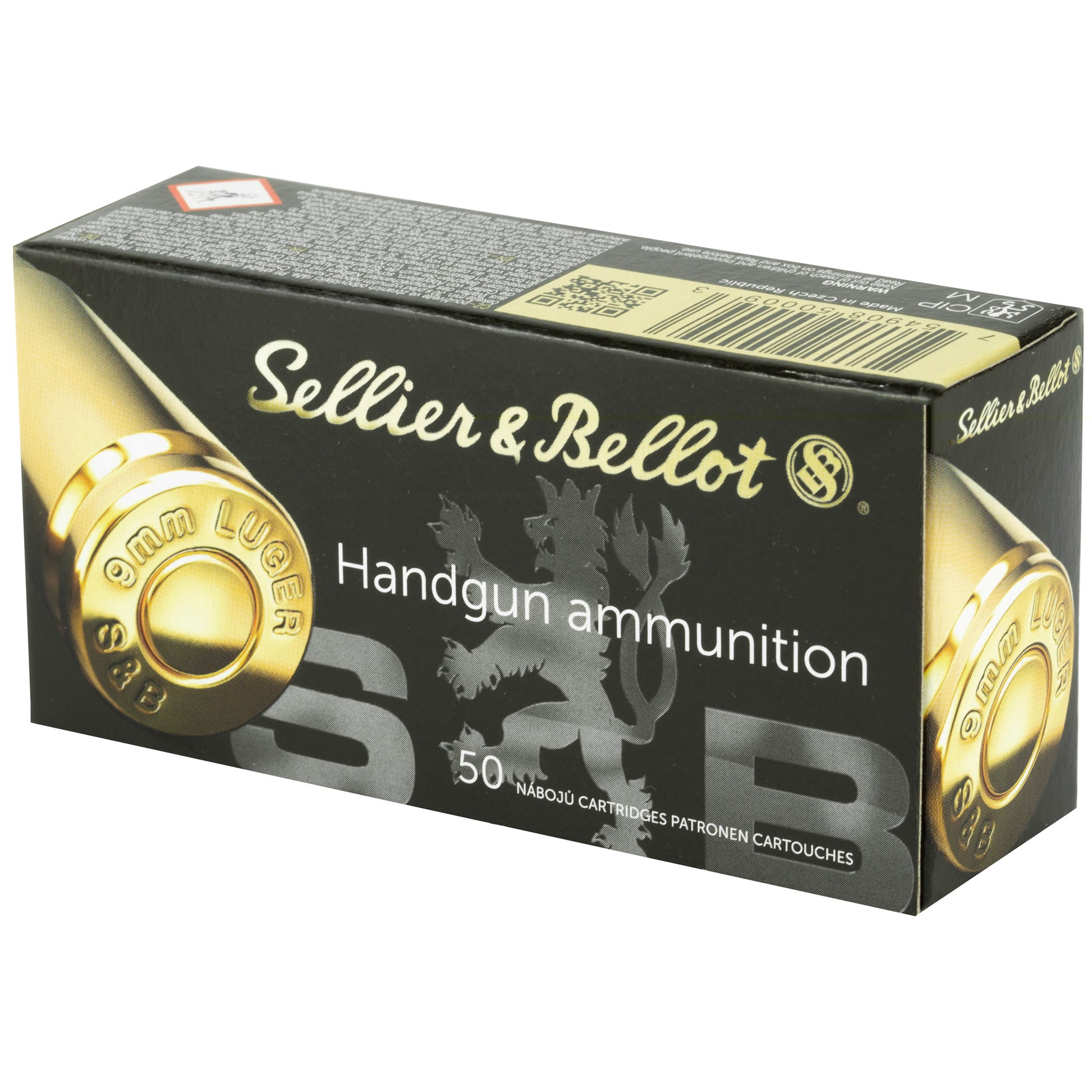 Sellier & Bellot, Handgun Ammunition, 9mm Luger, 124 Grain | Full Metal Jacket, FMJ | 50 Round Box 