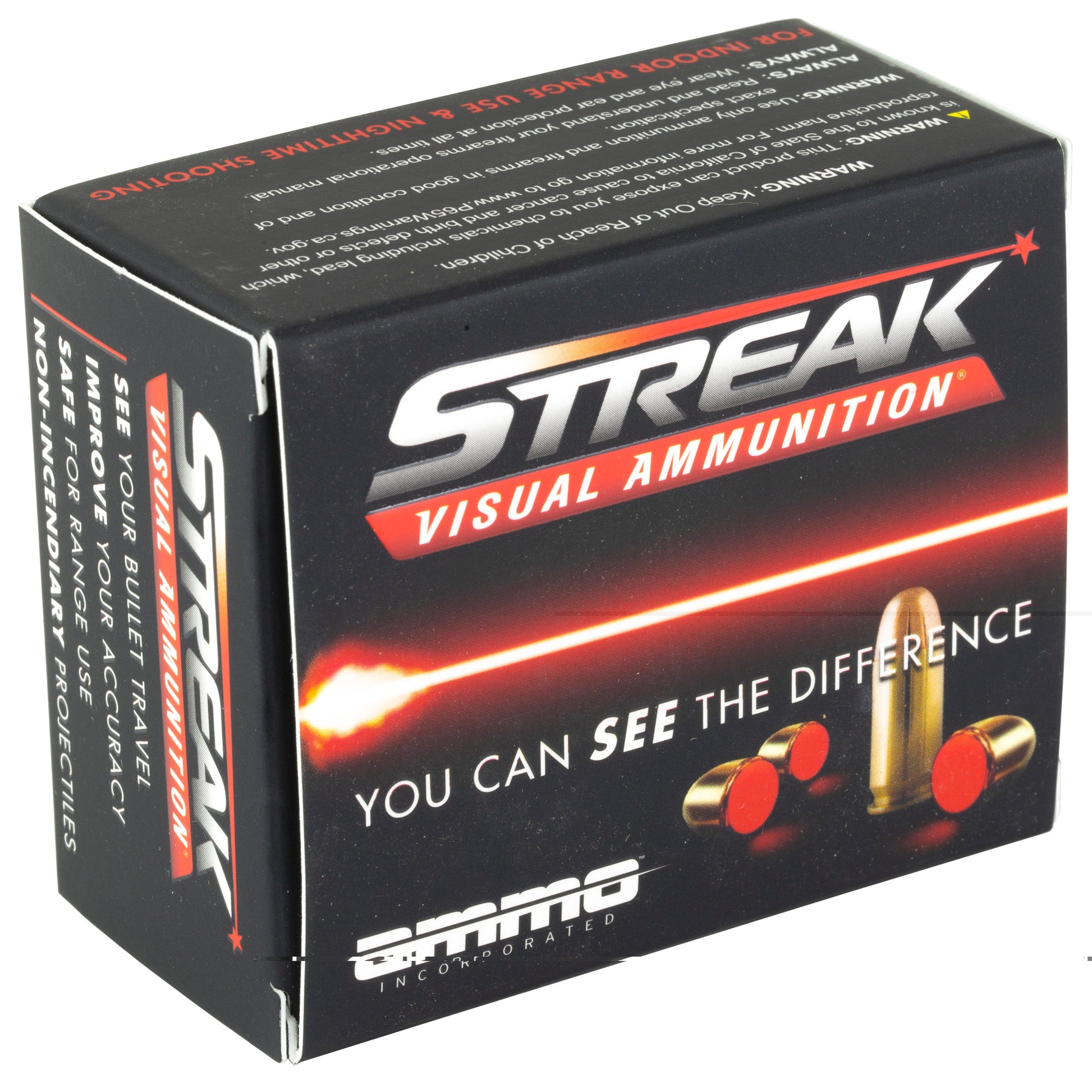 STREAK, Visual Ammunition, .380, Automatic Colt Pistol, ACP, 90 Grain | Jacketed Hollow Point, JHP | Non-Incendiary Tracer, 20 Rounds per Box