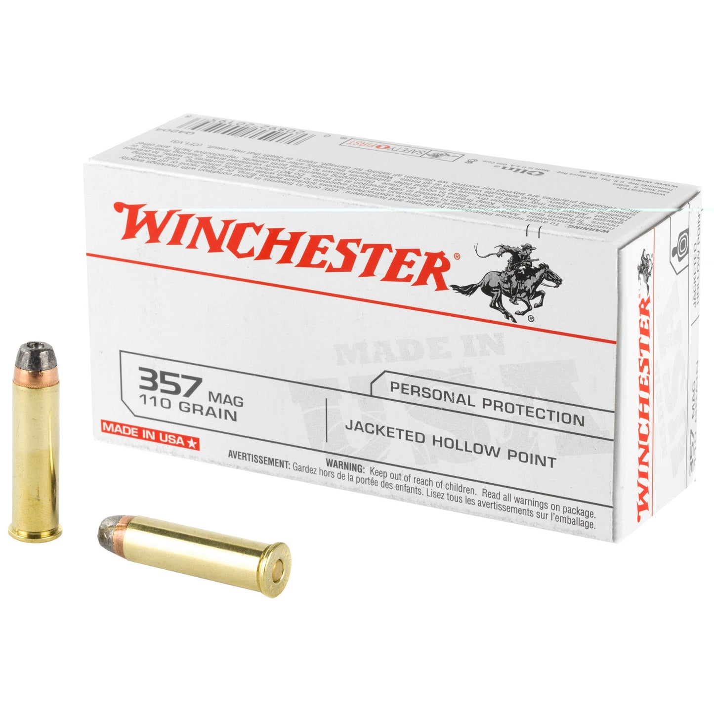 Winchester Ammunition, USA, 357MAG, 110 Grain, Jacketed Hollow Point, (500 Round Case)