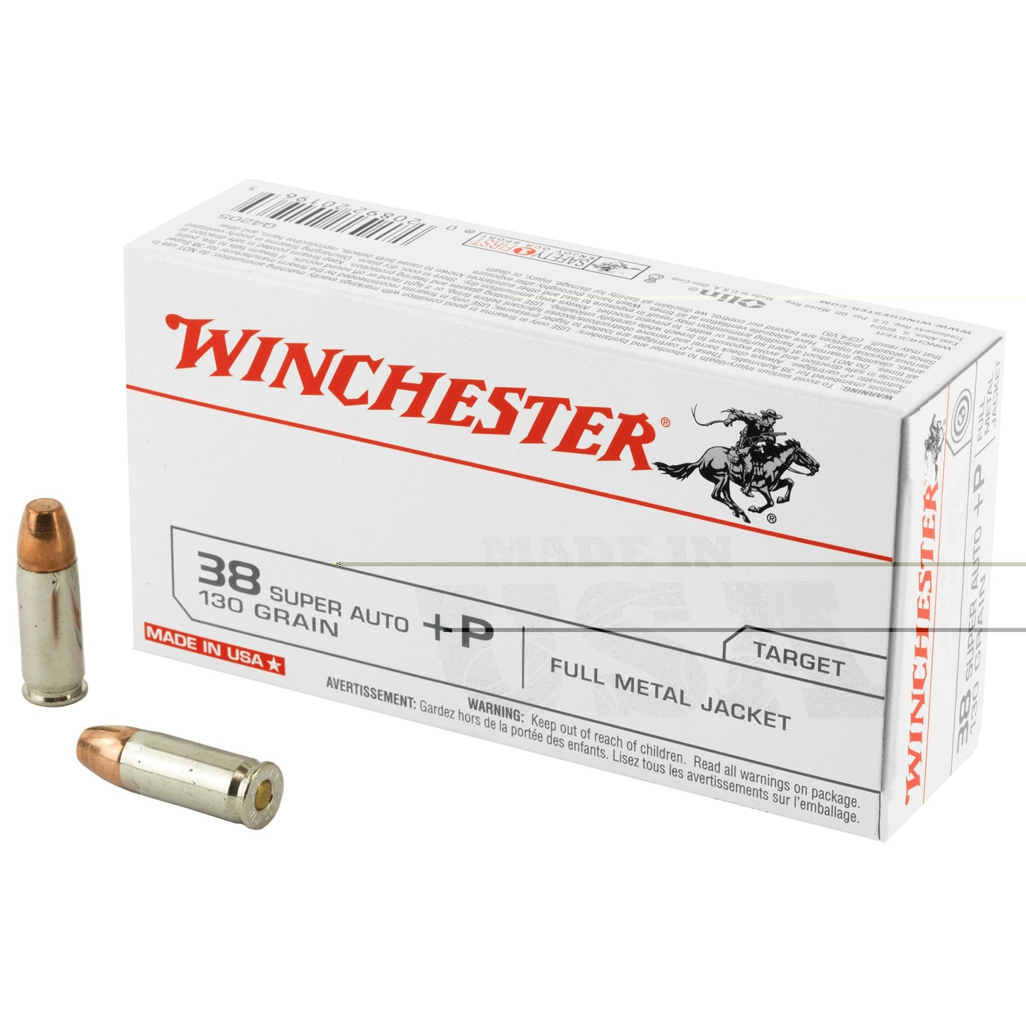 Winchester Ammunition, USA, 38 Super, 130 Grain, Full Metal Jacket, +P, (500 Round Case)