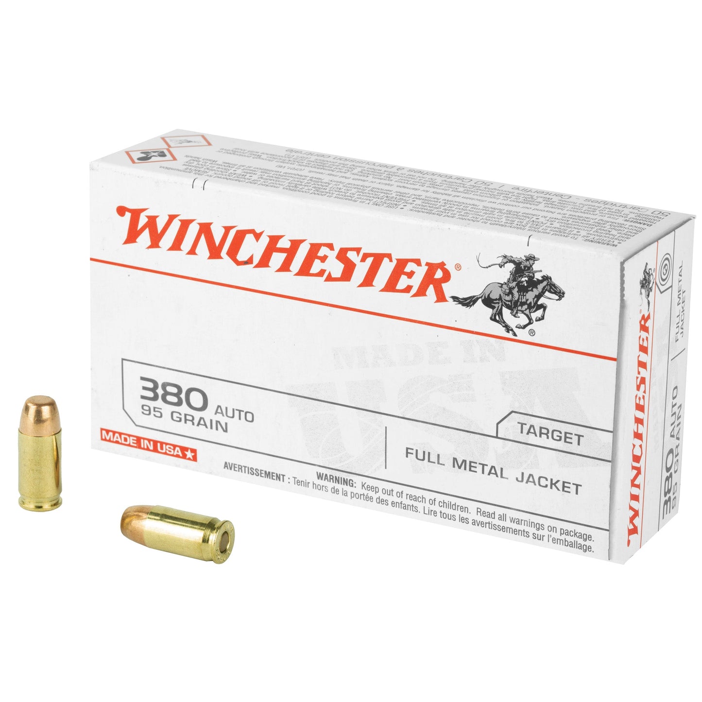 Winchester Ammunition, USA, 380ACP, 95 Grain, Full Metal Jacket, (500 Round Case)