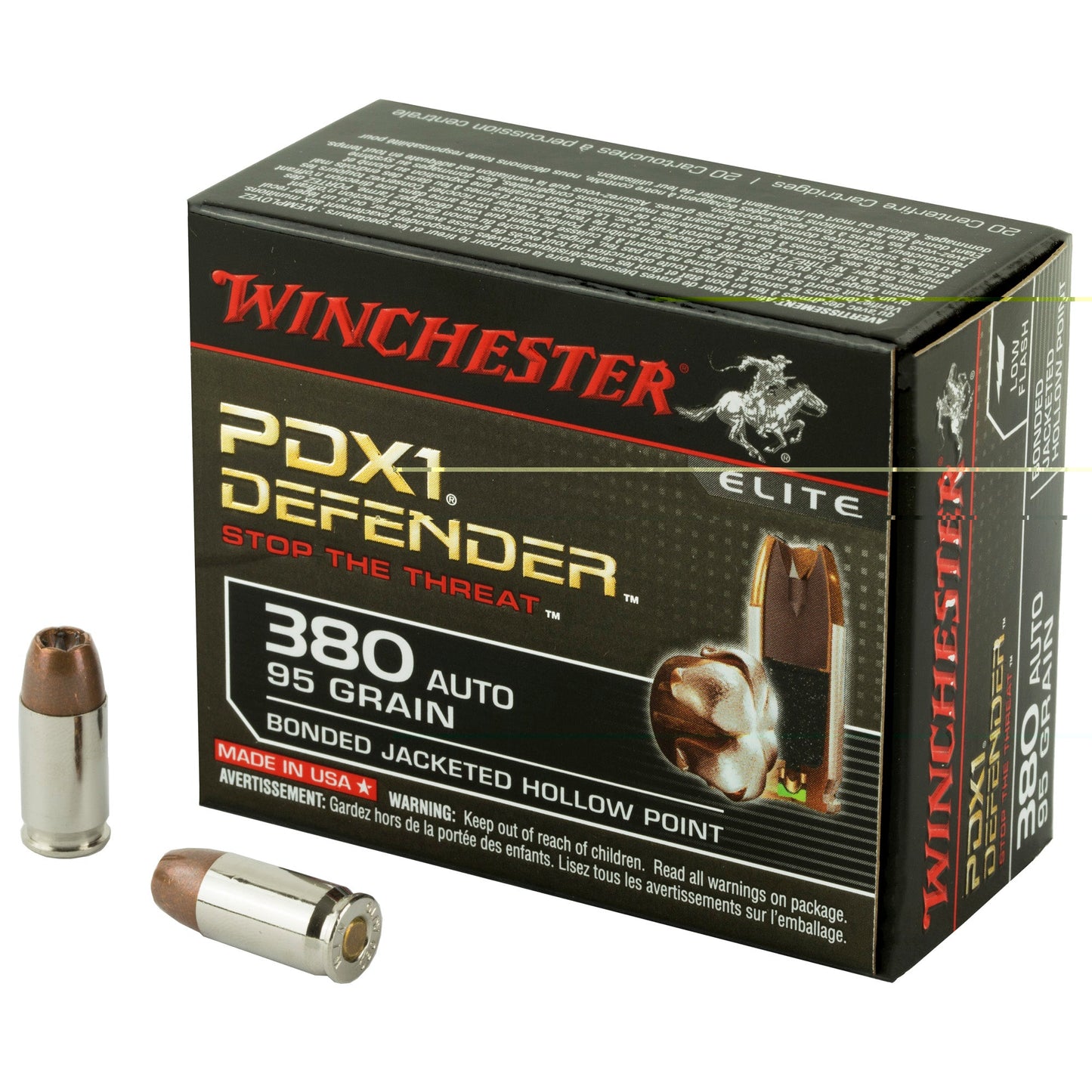 Winchester Ammunition, Defender, Supreme Elite, 380ACP, 95 Grain, Bonded Jacketed Hollow Point, PDX1, (200 Round Case)