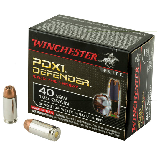 Winchester Ammunition, Defender, Supreme Elite, 40S&W, 165 Grain, Bonded Jacketed Hollow Point, PDX1, (200 Round Case)