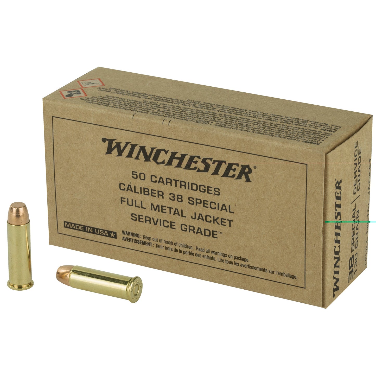 Winchester Ammunition, Service Grade, 38 Special, 130 Grain, Full Metal Jacket, (500 Round Case)