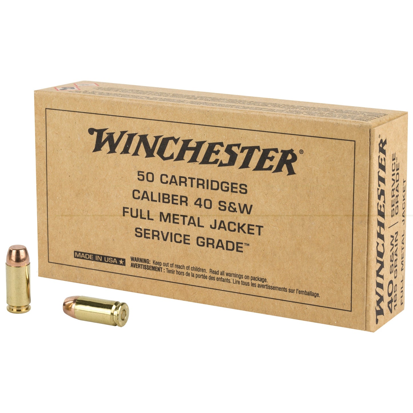 Winchester Ammunition, Service Grade, 40 S&W, 165Gr, Full Metal Jacket, (500 Round Case)