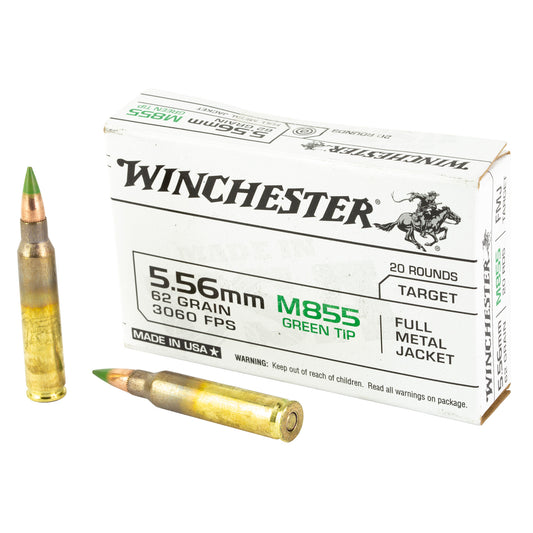 Winchester Ammunition, M855, 5.56NATO, 62 Grain | FMJ | Green Tip (1,000 Round Case)