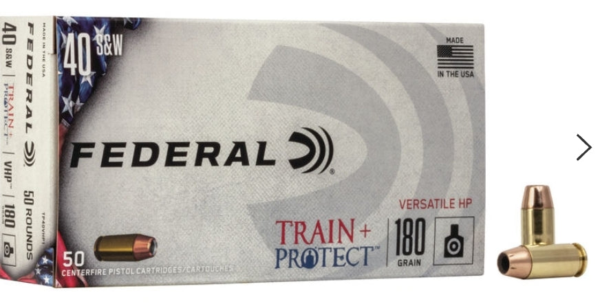 Federal, Train + Protect, 180 Grain | Versatile hollow Point, VHP |  50 Rounds per Box 