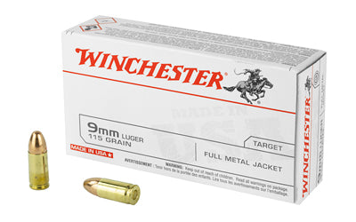 Winchester Ammunition, USA, 9MM, 115 Grain, Full Metal Jacket  (500 Round Box)