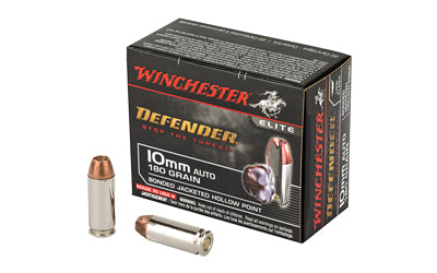 Winchester Ammunition, Defender, 10MM, 180 Grain, Bonded Jacketed Hollow Point  (200 Round Case)